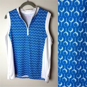 Lillie Green Sleeveless Top Size Large Shirt Golf Tees Balls Blue White Stretch